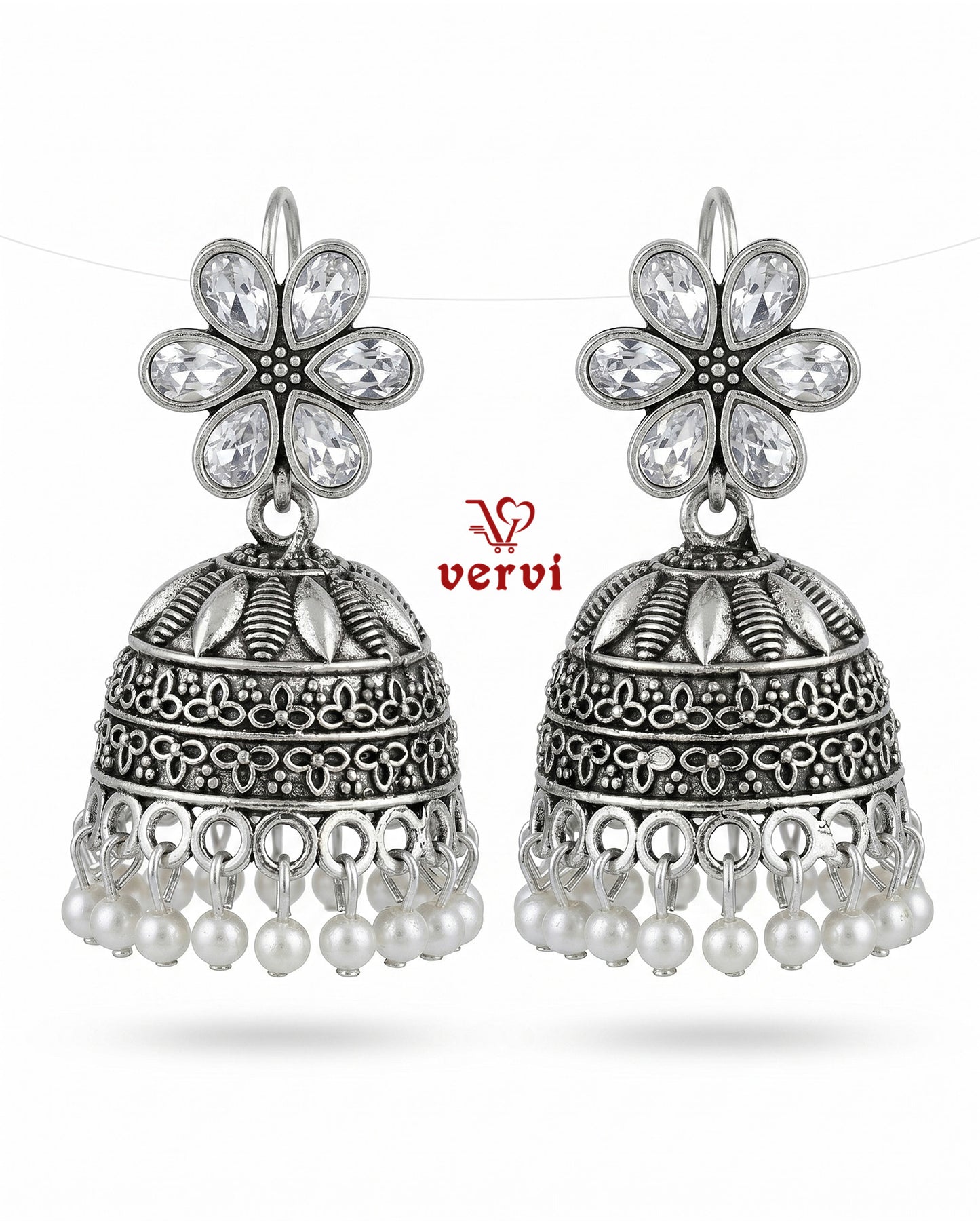 Floral Stone Oxidized Jhumka