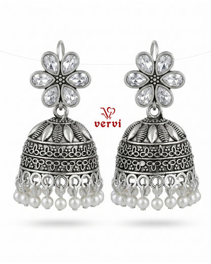 Floral Stone Oxidized Jhumka