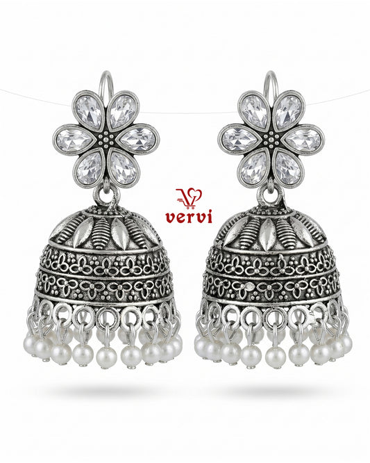 Floral Stone Oxidized Jhumka