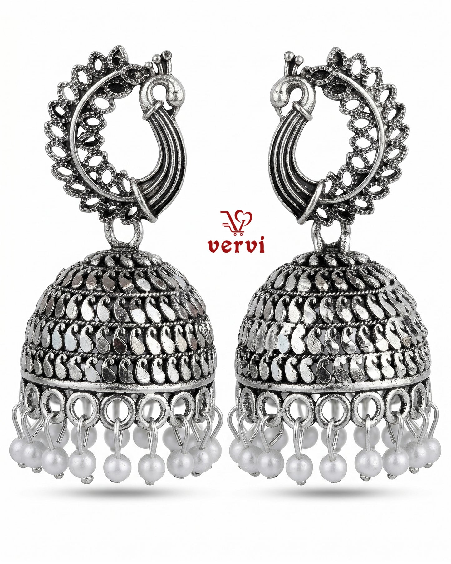 Oxidized Peacock Drop Jhumka