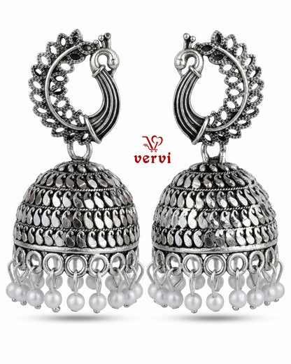 Oxidized Peacock Drop Jhumka
