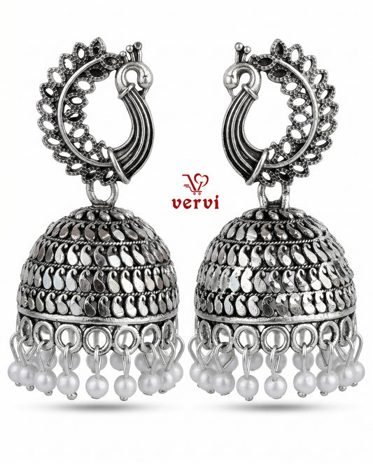 Oxidized Peacock Drop Jhumka