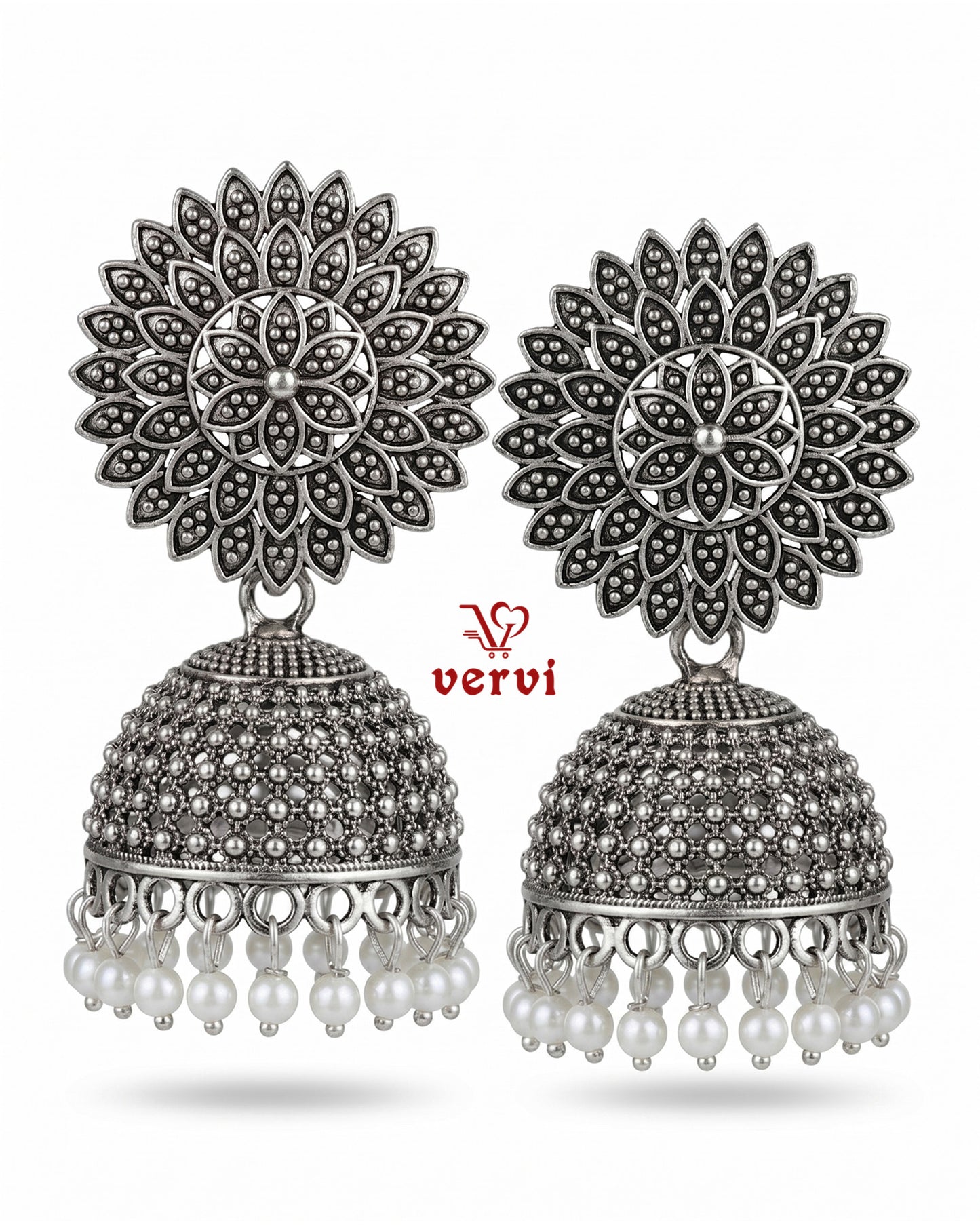 Oxidized Floral Mandala Jhumka
