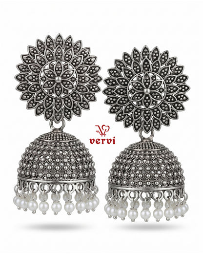 Oxidized Floral Mandala Jhumka
