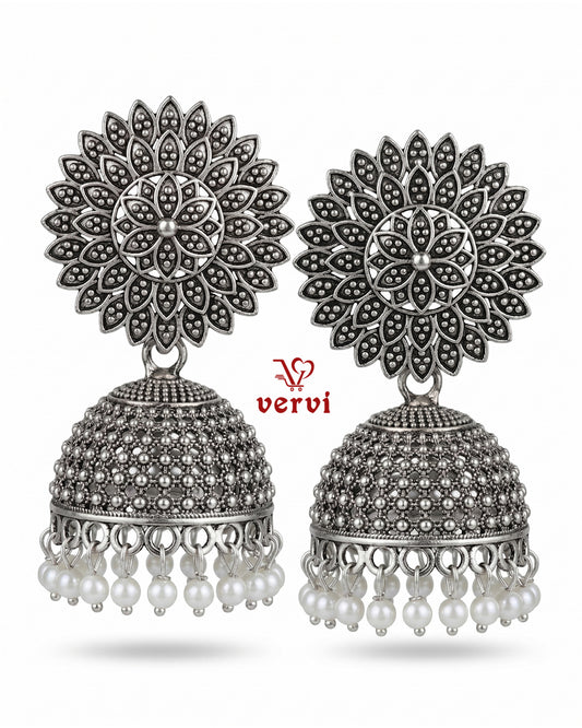 Oxidized Floral Mandala Jhumka