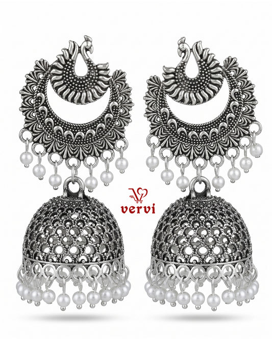 Oxidized Floral Mandala Jhumka