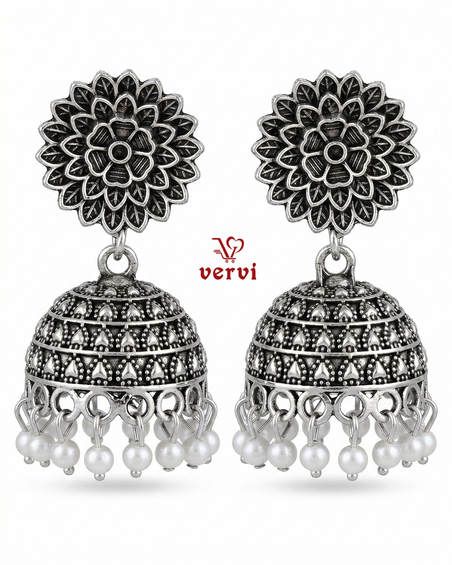 Oxidized Floral Disc Jhumka