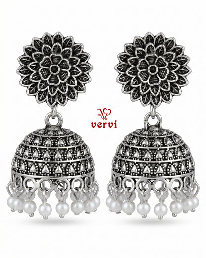 Oxidized Floral Disc Jhumka