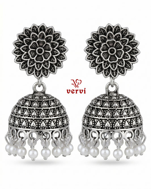 Oxidized Floral Disc Jhumka