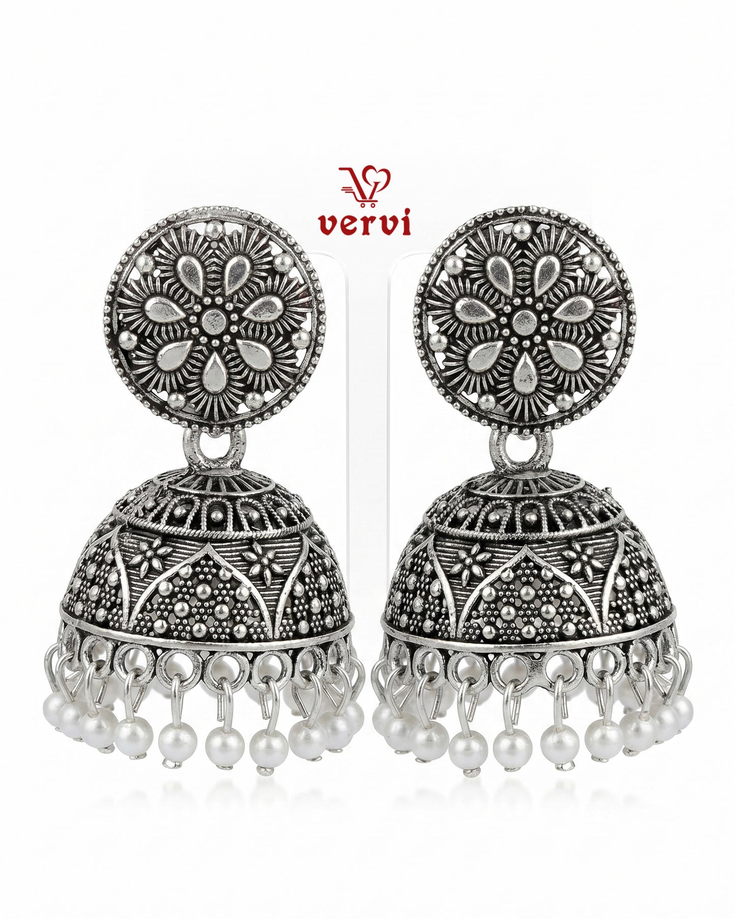 Oxidized Floral Disc Jhumka
