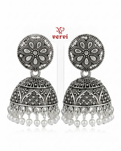 Oxidized Floral Disc Jhumka