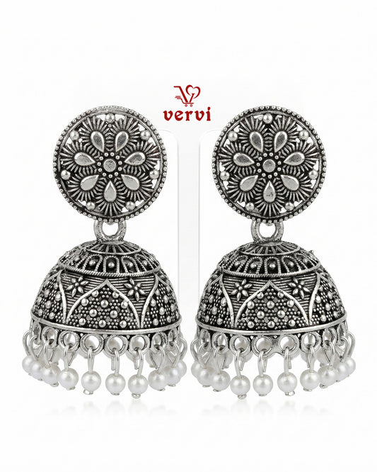 Oxidized Floral Disc Jhumka