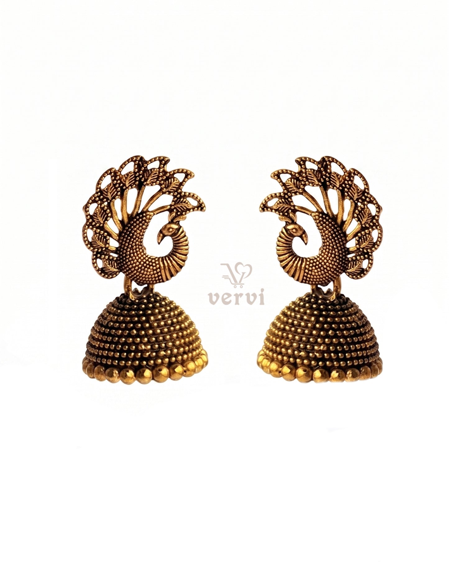 Peacock Antique Feather Jhumka