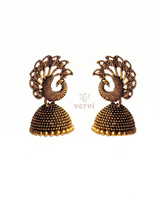 Peacock Antique Feather Jhumka