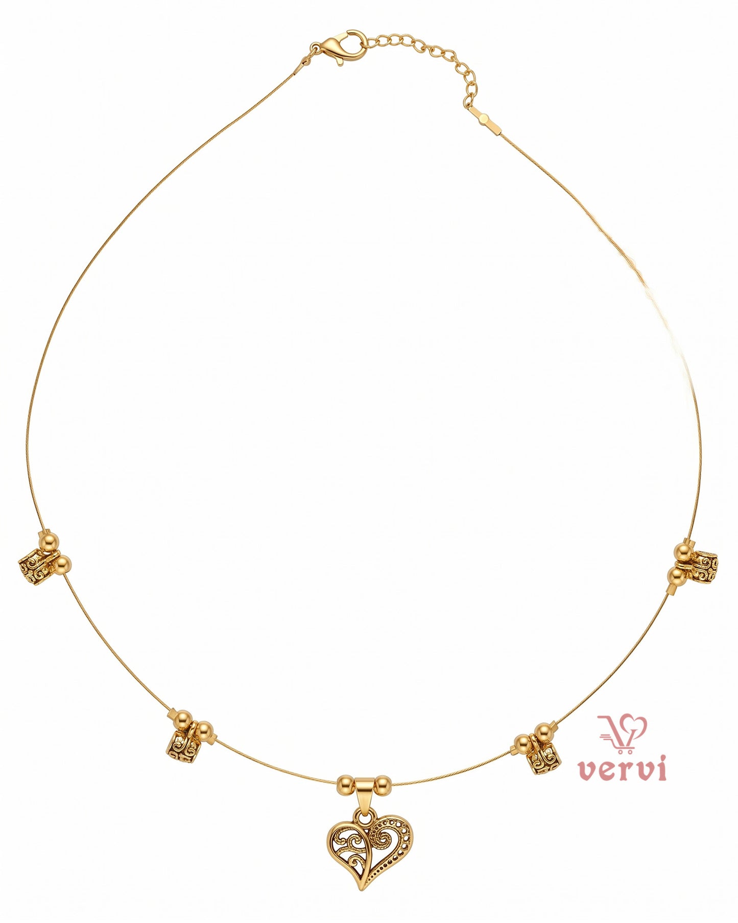 Antique Floral Heart Invisible Necklace