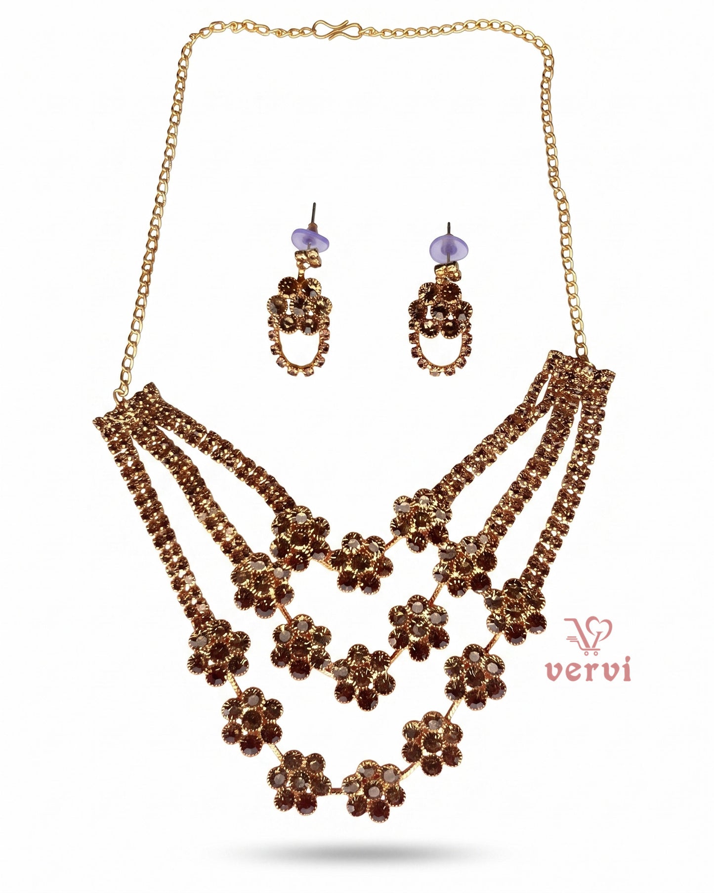 Three layer Stone Floral Necklace Set
