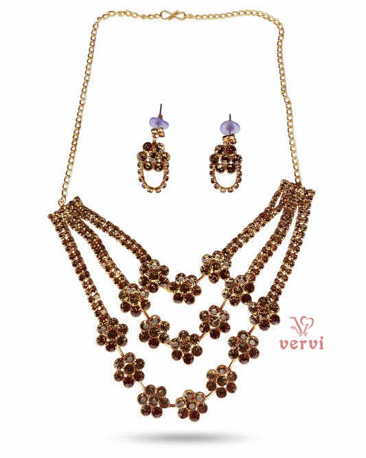 Three layer Stone Floral Necklace Set