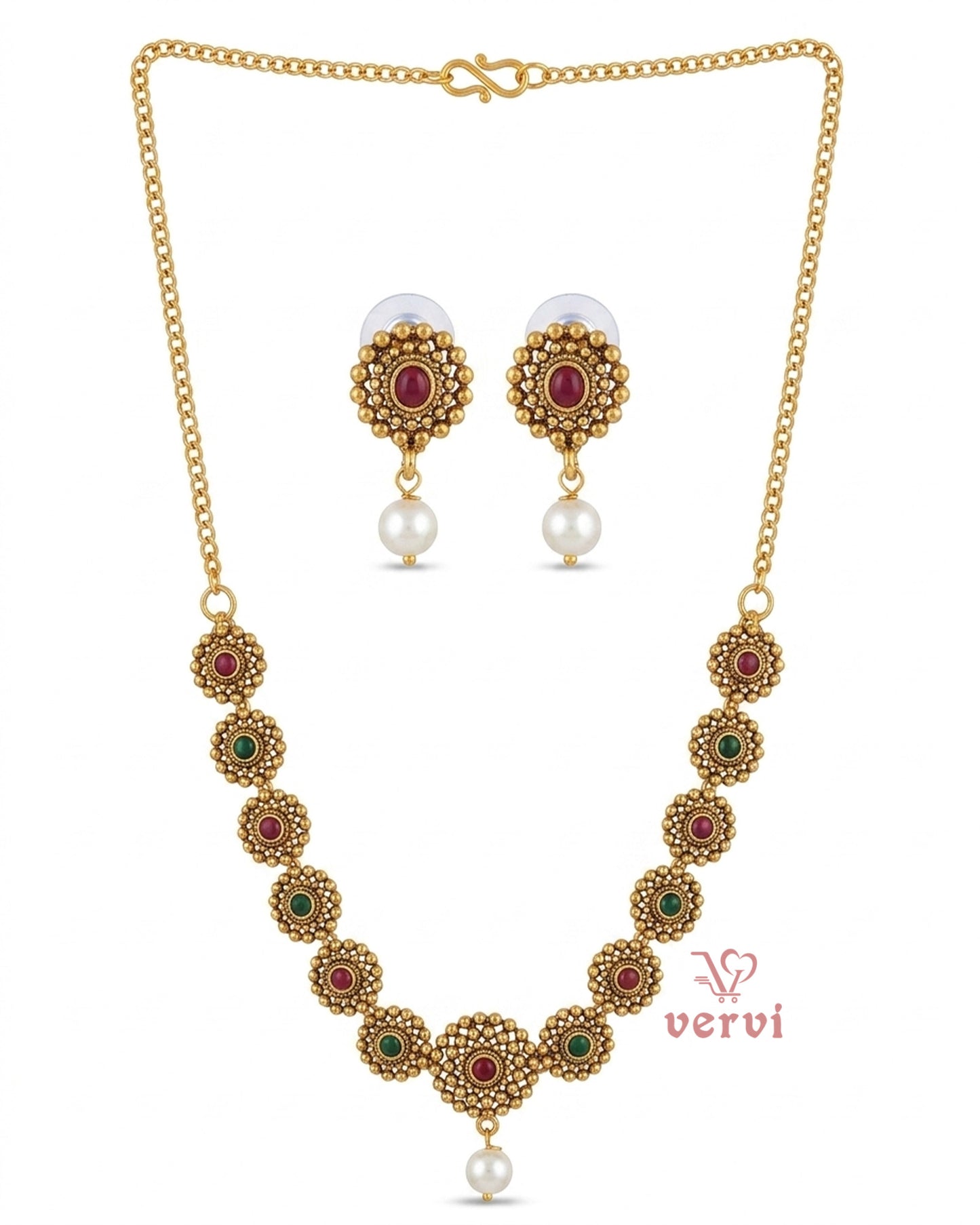 Antique Floral with Stone Necklace Set
