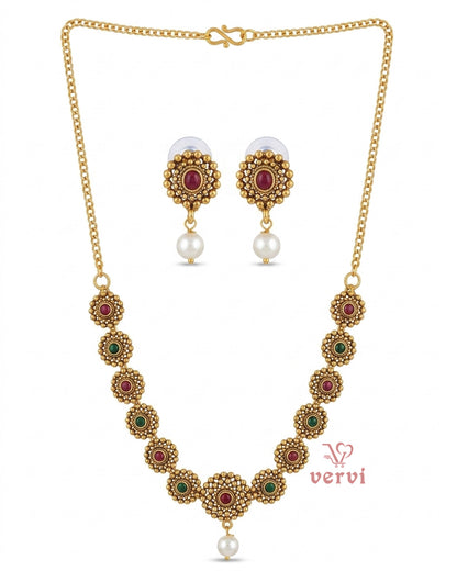 Antique Floral with Stone Necklace Set