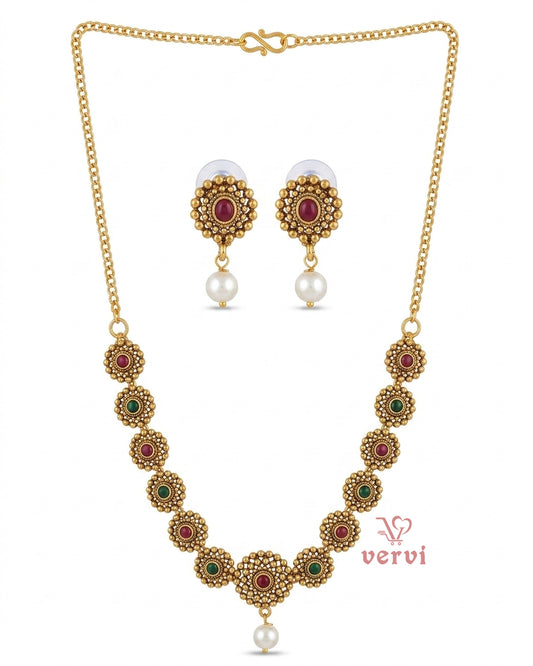 Antique Floral with Stone Necklace Set