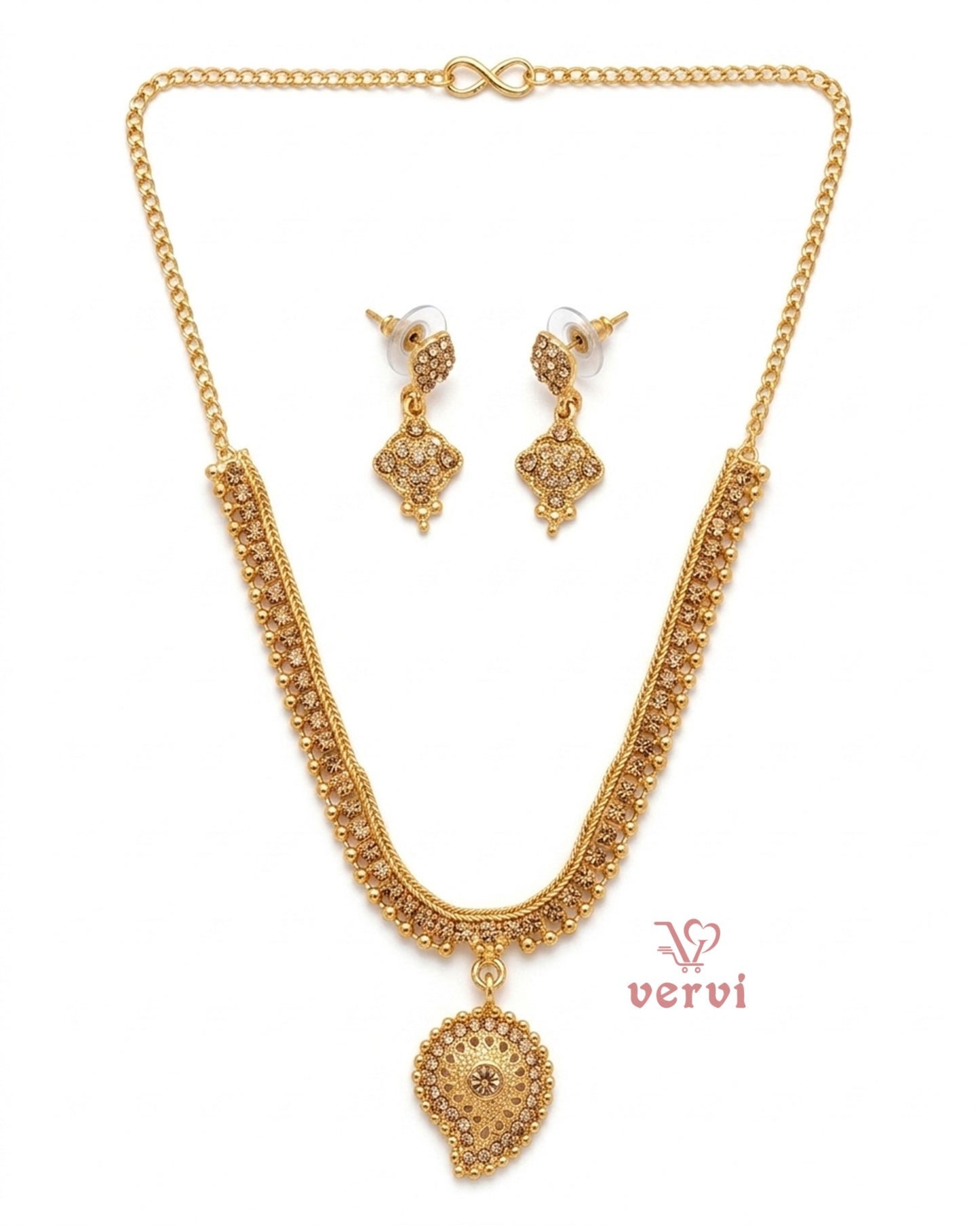 Gold color with Stone Necklace Set