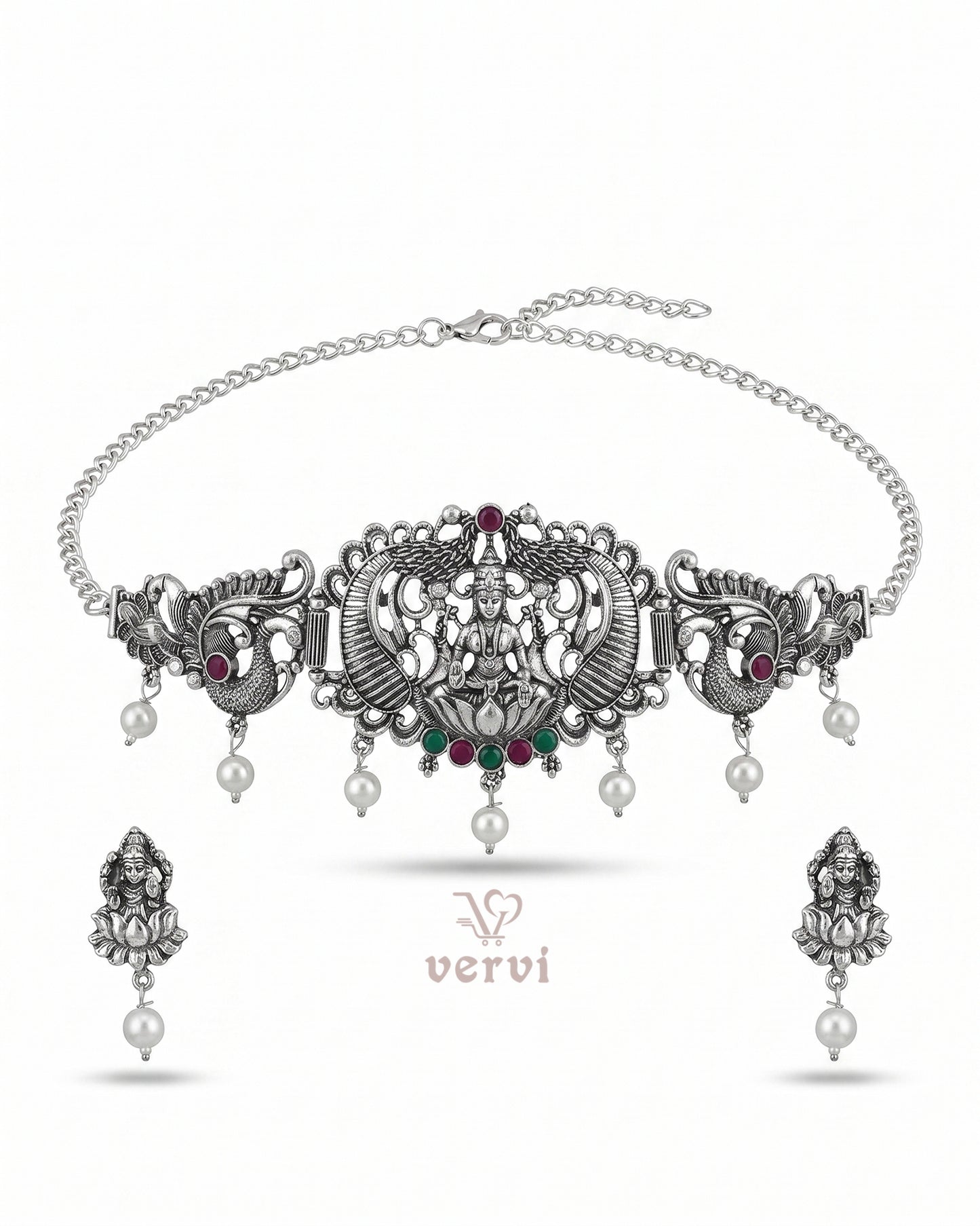 Oxidized Lakshmi Peacock Choker