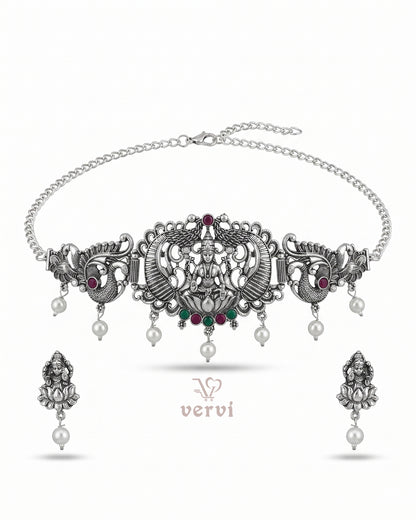 Oxidized Lakshmi Peacock Choker