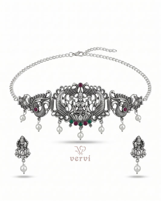 Oxidized Lakshmi Peacock Choker