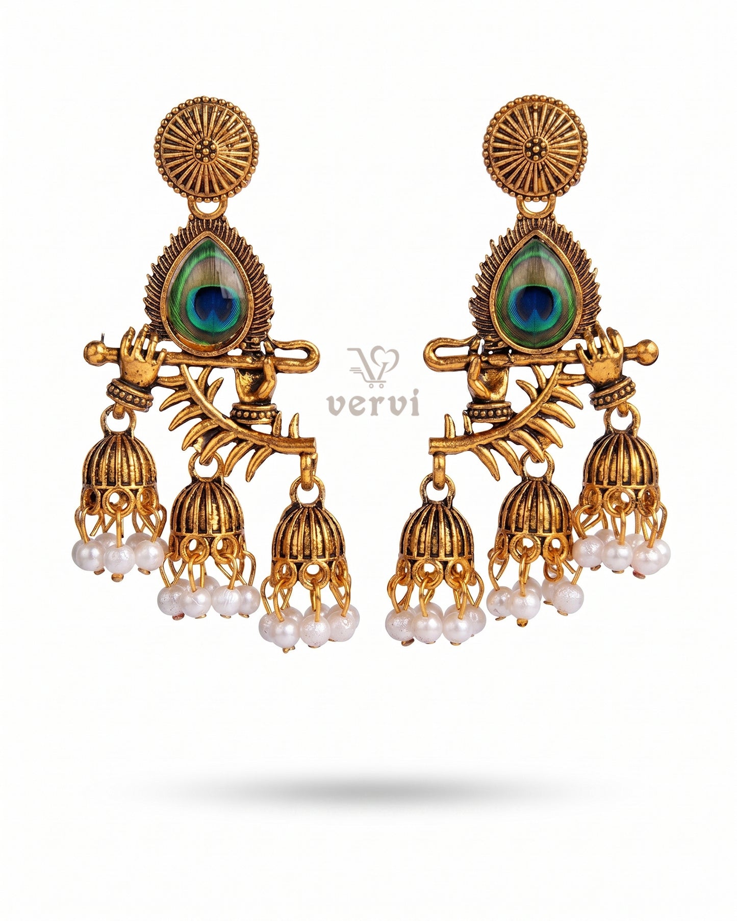 Krishna Flute Peacock Jhumka