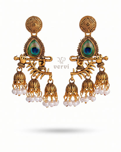 Krishna Flute Peacock Jhumka