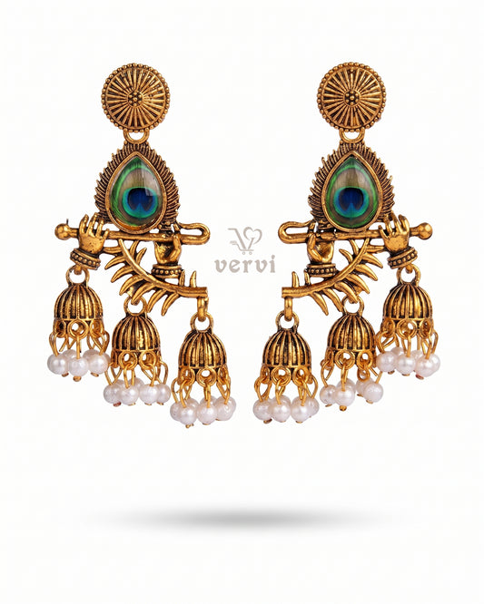 Krishna Flute Peacock Jhumka