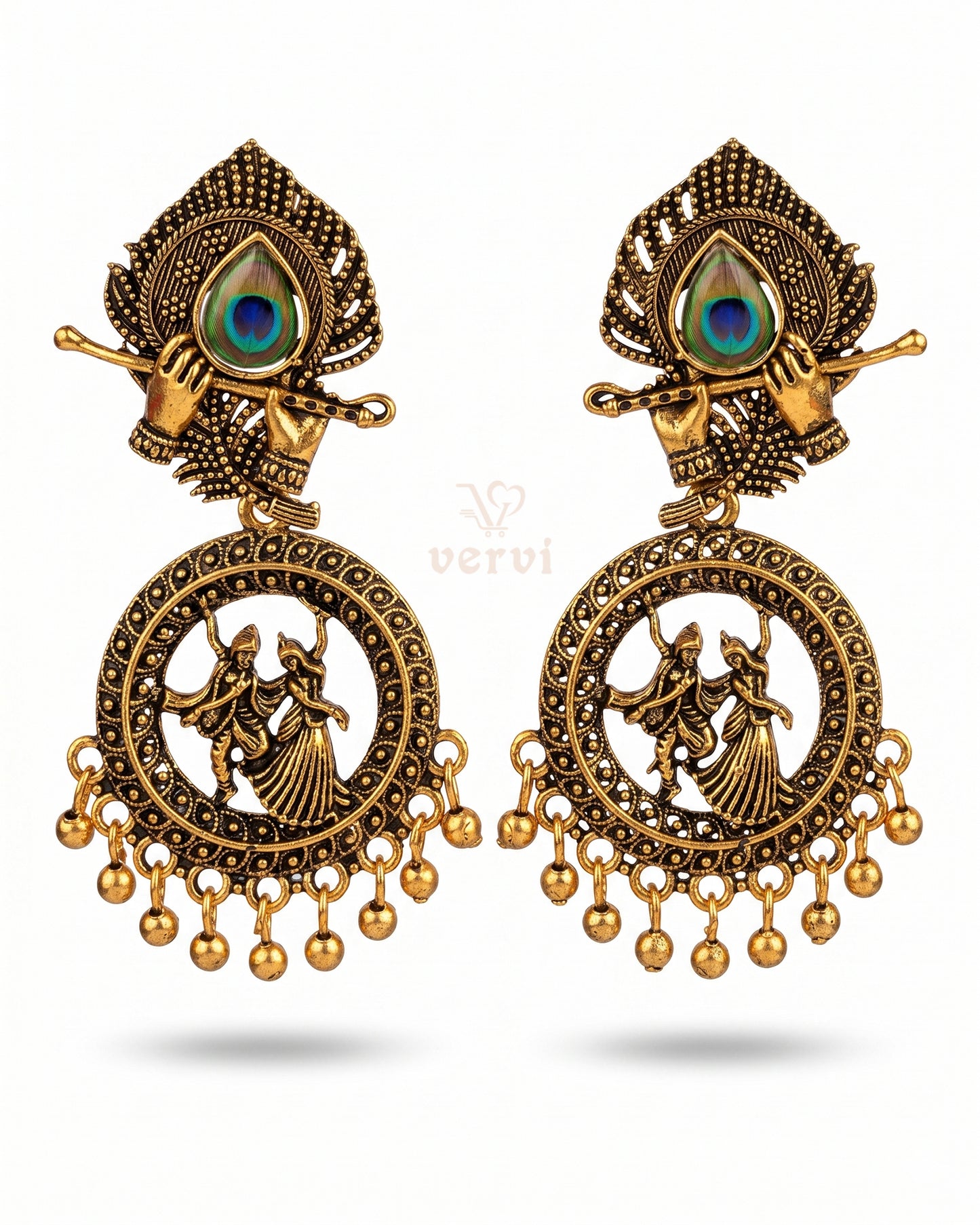 Golden Radha Krishna dancing Jhumka