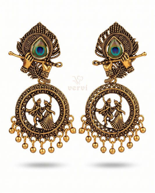 Golden Radha Krishna dancing Jhumka