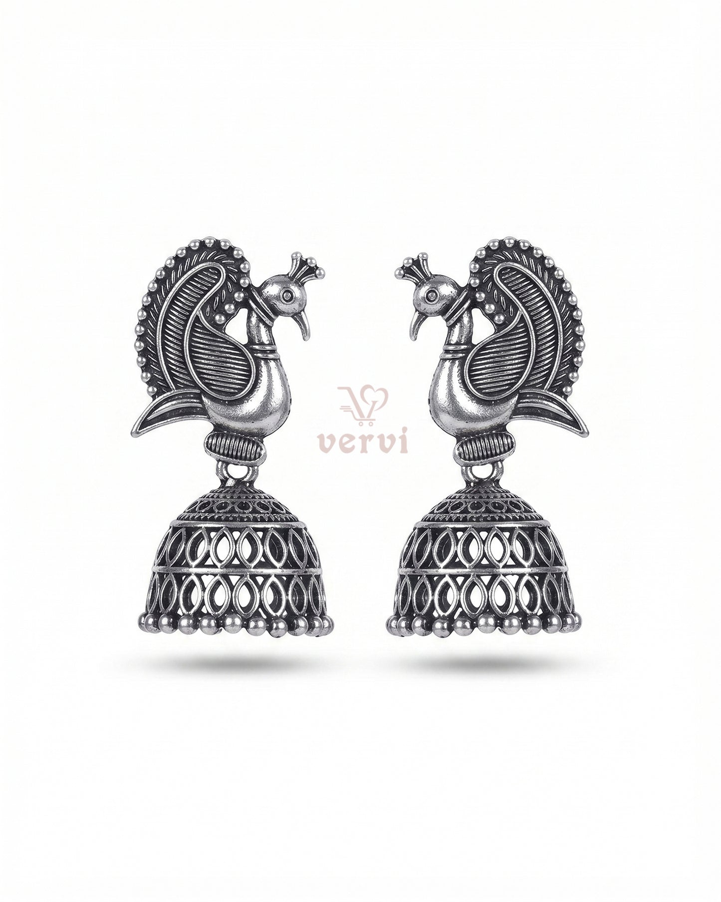 Oxidized Royal Peacock Temple Jhumka
