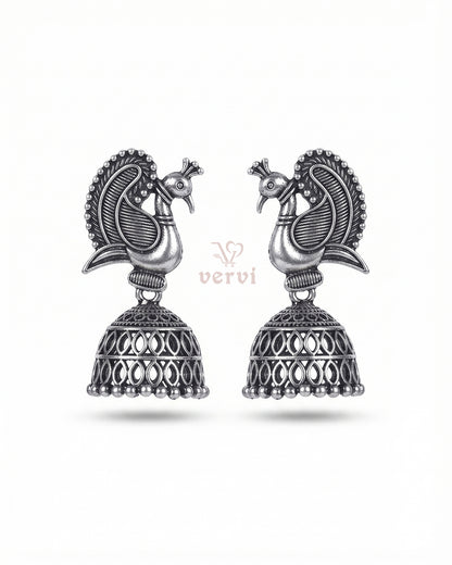 Oxidized Royal Peacock Temple Jhumka