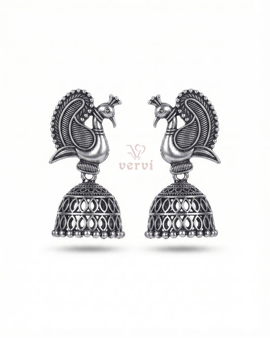 Oxidized Royal Peacock Temple Jhumka