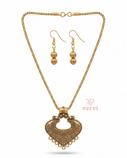 Gold Antique Pendant chain and Beads Earring
