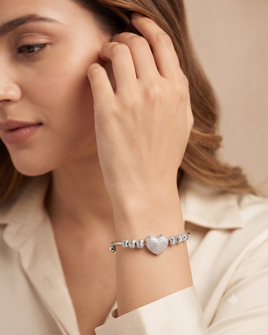 Silver heart Stone with bells Bracelet