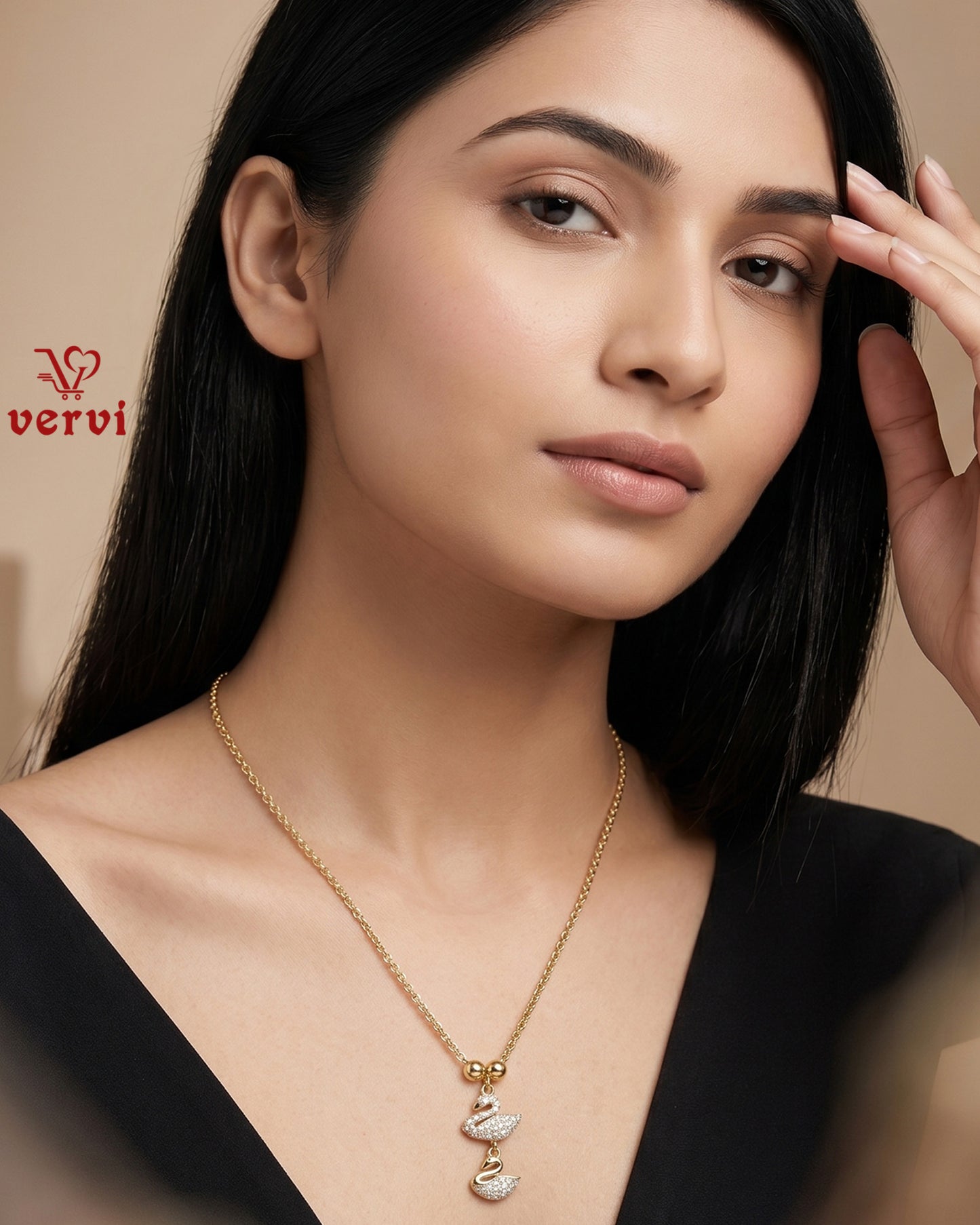 Twin Swan Drop Pendant Chain