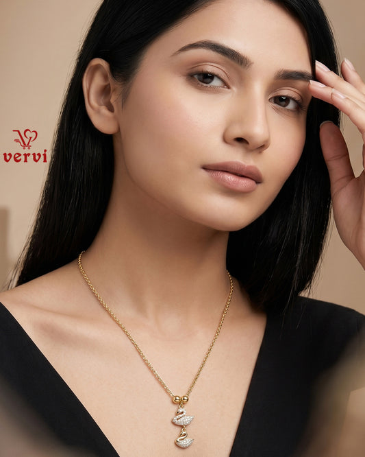 Twin Swan Drop Pendant Chain