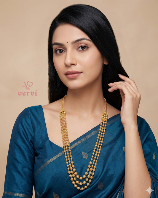 Three Layered Bead Gold Necklace