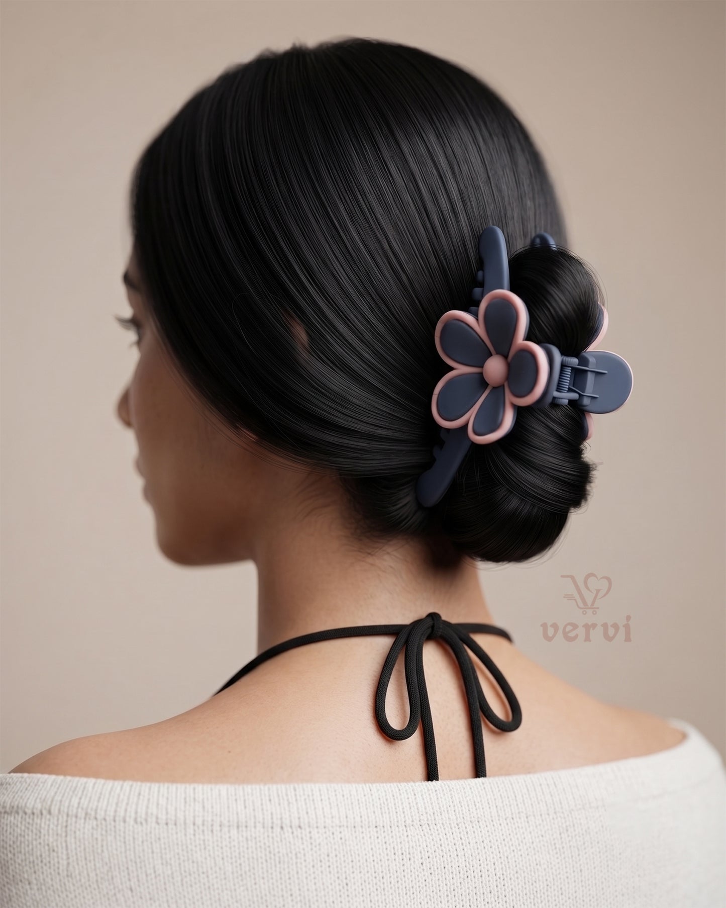 Korean Floral Long Hair Claw Clip Set 2 (Pack of 4)