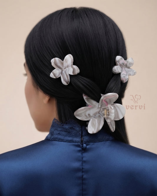 Marble Flower Hair Claw Clip Set 1 (Pack of 6)