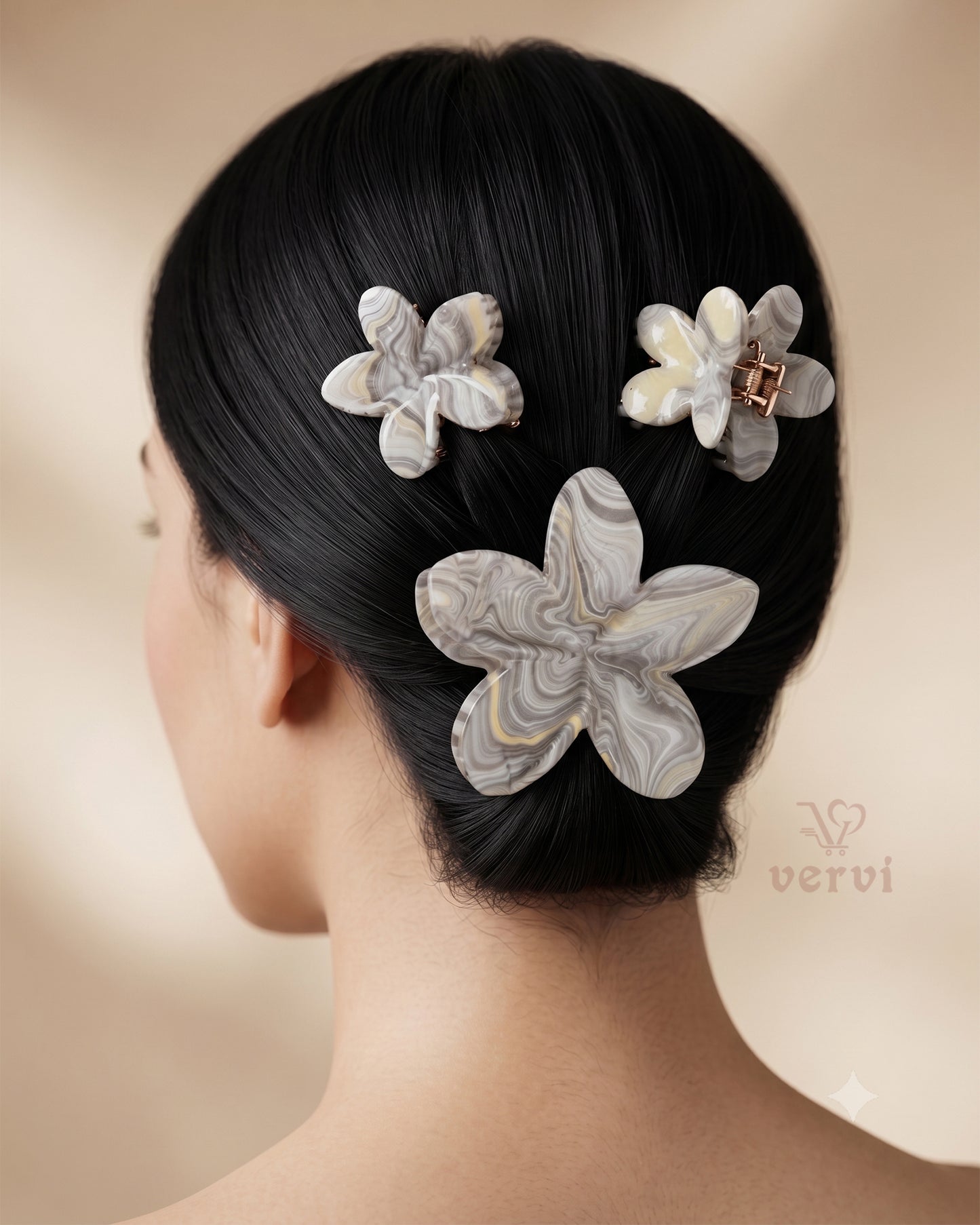 Marble Flower Hair Claw Clip Set 2 (Pack of 6)