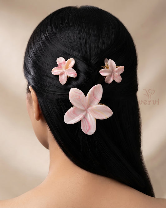 Marble Flower Hair Claw Clip Set 3 (Pack of 6)