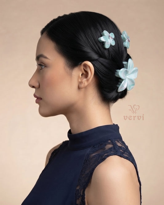 Marble Flower Hair Claw Clip Set 6 (Pack of 6)