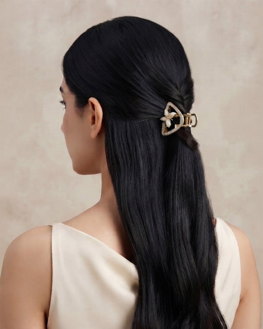 Crystal Heart Flower Hair Claw Clip