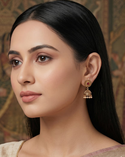 Antique Gold Flower Jhumka