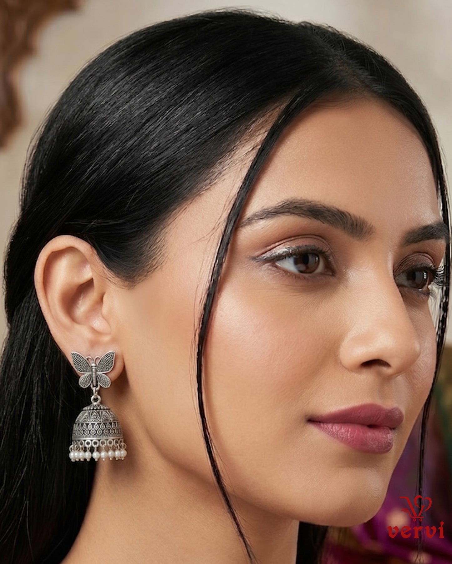 Oxidized Butterfly Drop Jhumka
