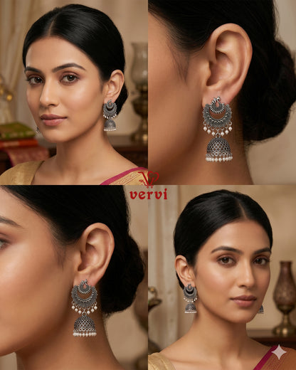 Oxidized Floral Mandala Jhumka